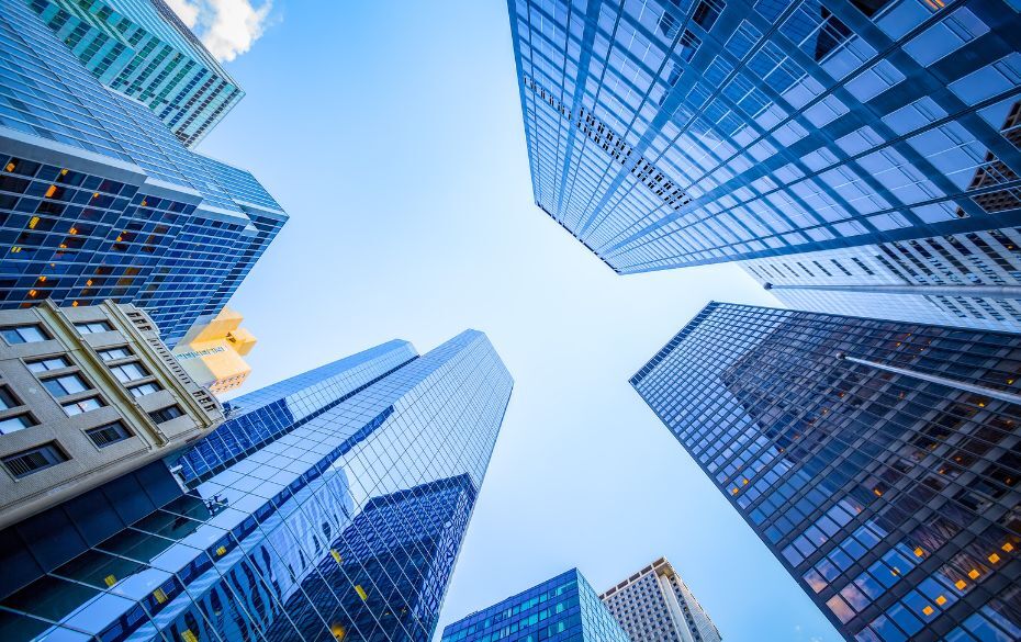 Upward view of skyscrapers